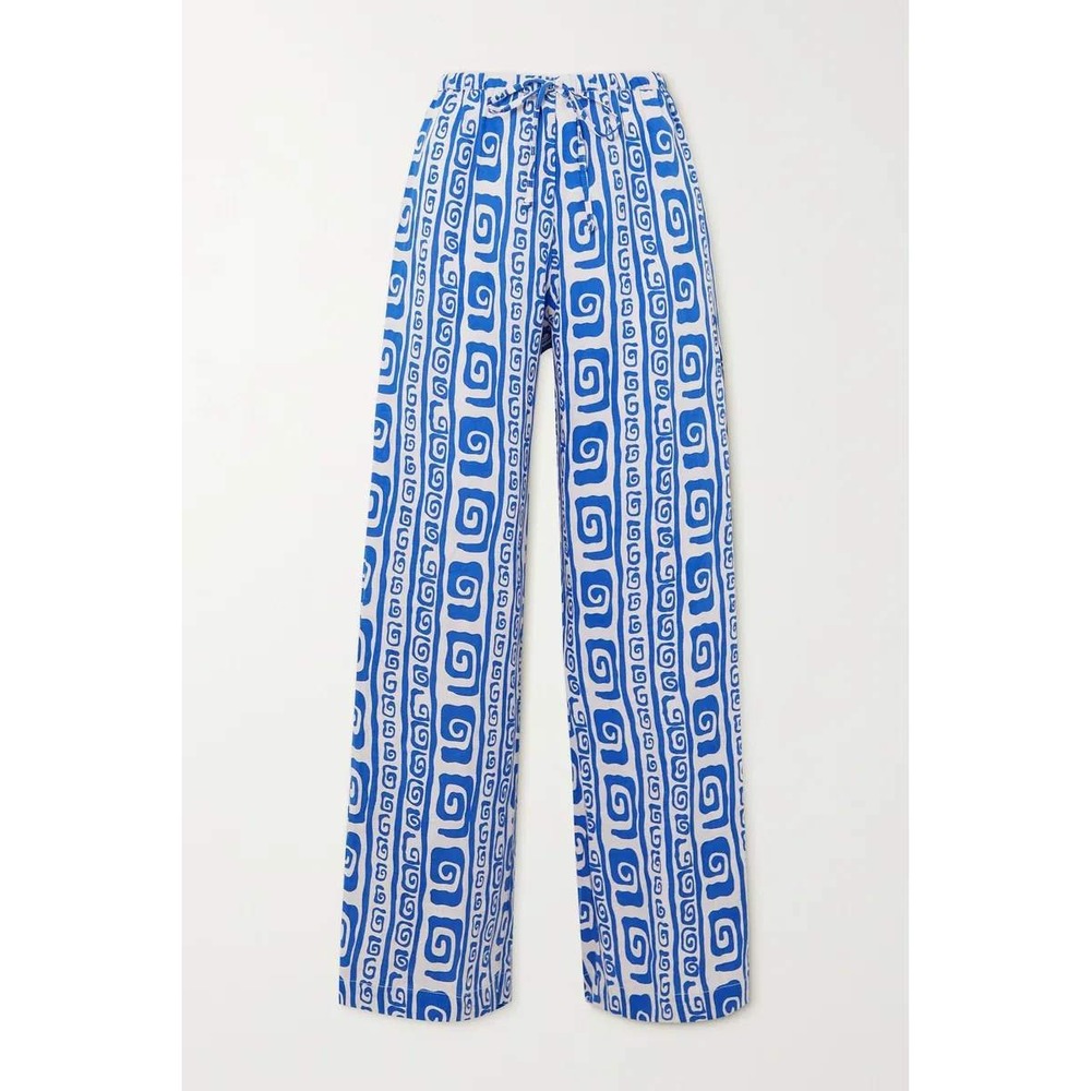 Faithfull The Brand Le Pacifique Pants Women XS Pacific Blue Geometric Linen